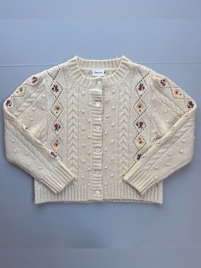 Driftwood Wool Mohair Penny Sweater Cardigan Cream Bliss Embordered Cottagecore